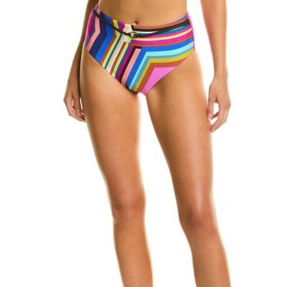 NWT TRINA TURK Illusions Stripe Printed High-waist Bikini Bottoms Size 4 - Picture 1 of 5